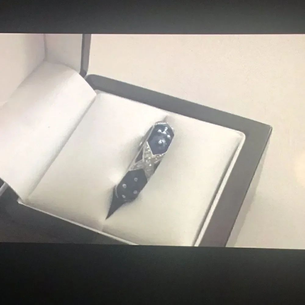 New Blue Enamel & CZ “X” Design Stack Band Ring - Picture 5 of 5